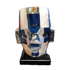 Mexican Mayan Aztec Death Burial Mask Art Sculpture Abalone Mother Pearl Vtg